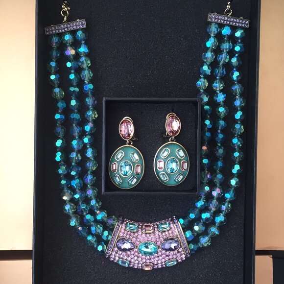HEIDI DAUS SAY IT WITH STYLE OCEANIA NECKLACE AND EARRINGS SET, NEW IN BOXES - Picture 1 of 7